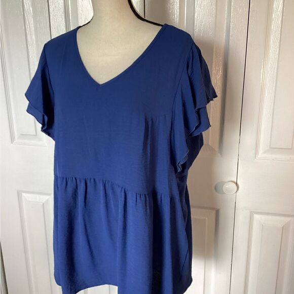 Spin - Women’s Blue V-Neck Baby Doll Tunic - 2X - Picture 7 of 8